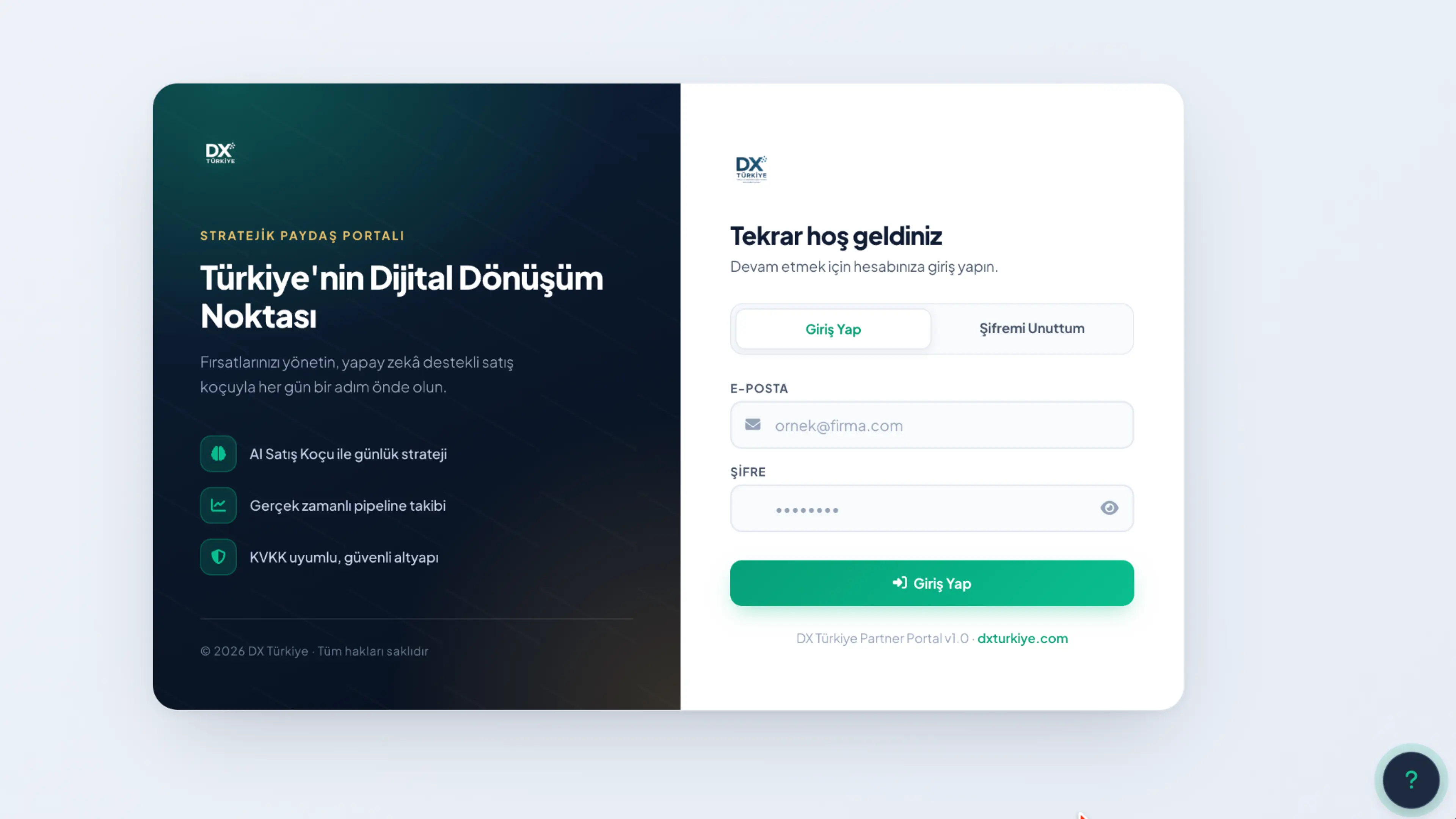 DX AI Satış Koçu — güvenli giriş ekranı